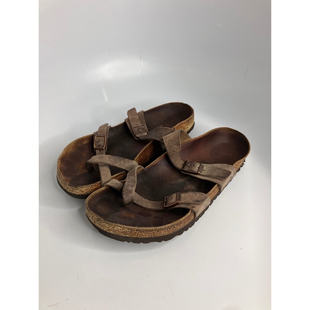 Birkenstock Mayari Sandals Womens 40 Brown Good Oiled Leather Toe Loop Slide